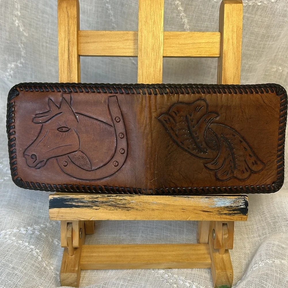 Handmade vintage equestrian horse cowboy bifold wallet